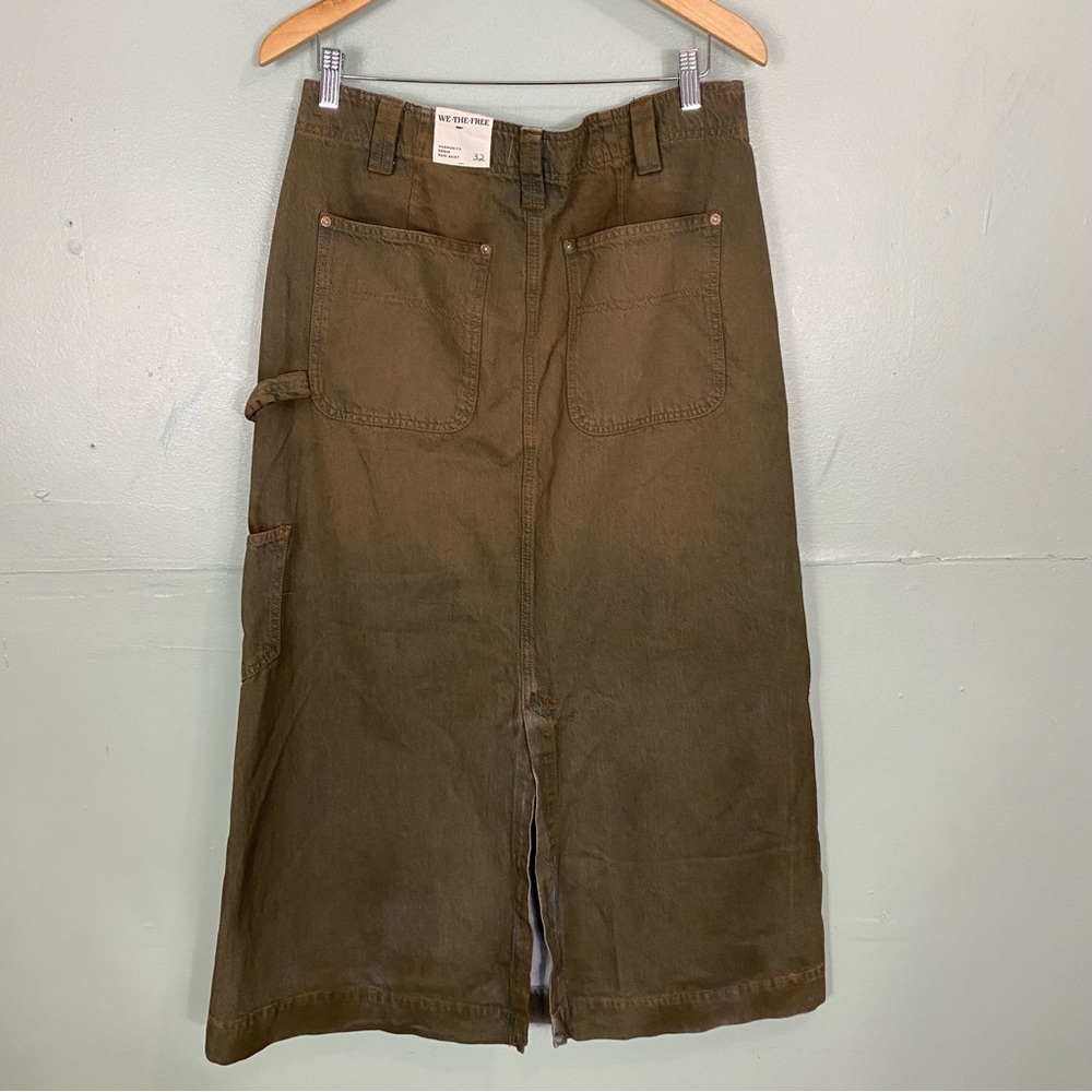 Free People Harmonica Coated Denim Maxi Skirt Blue Brown Size 32 - Picture 4 of 6